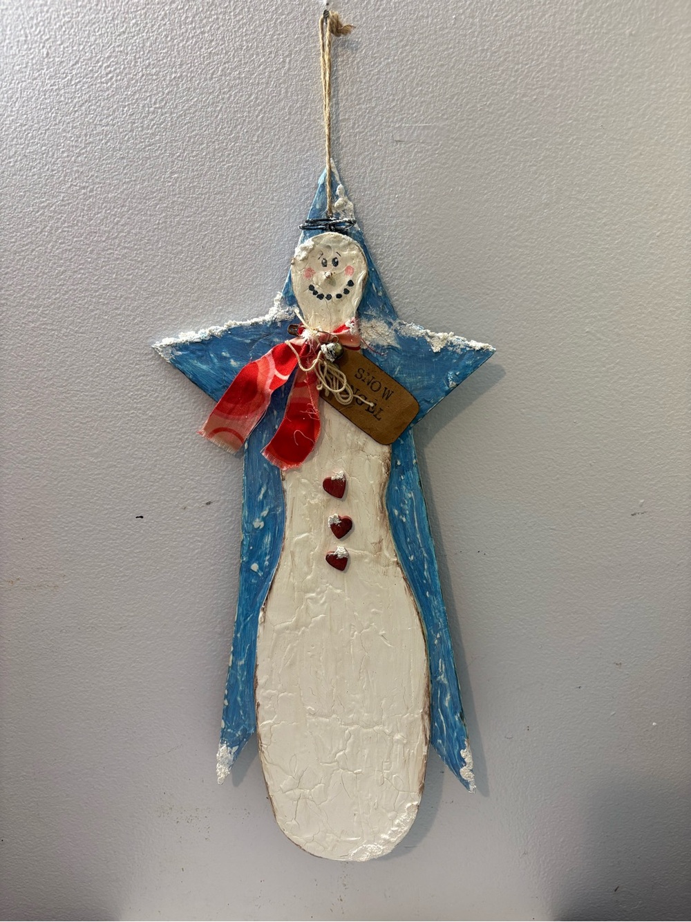 Blue and White Snowman Star Wall Hanging
